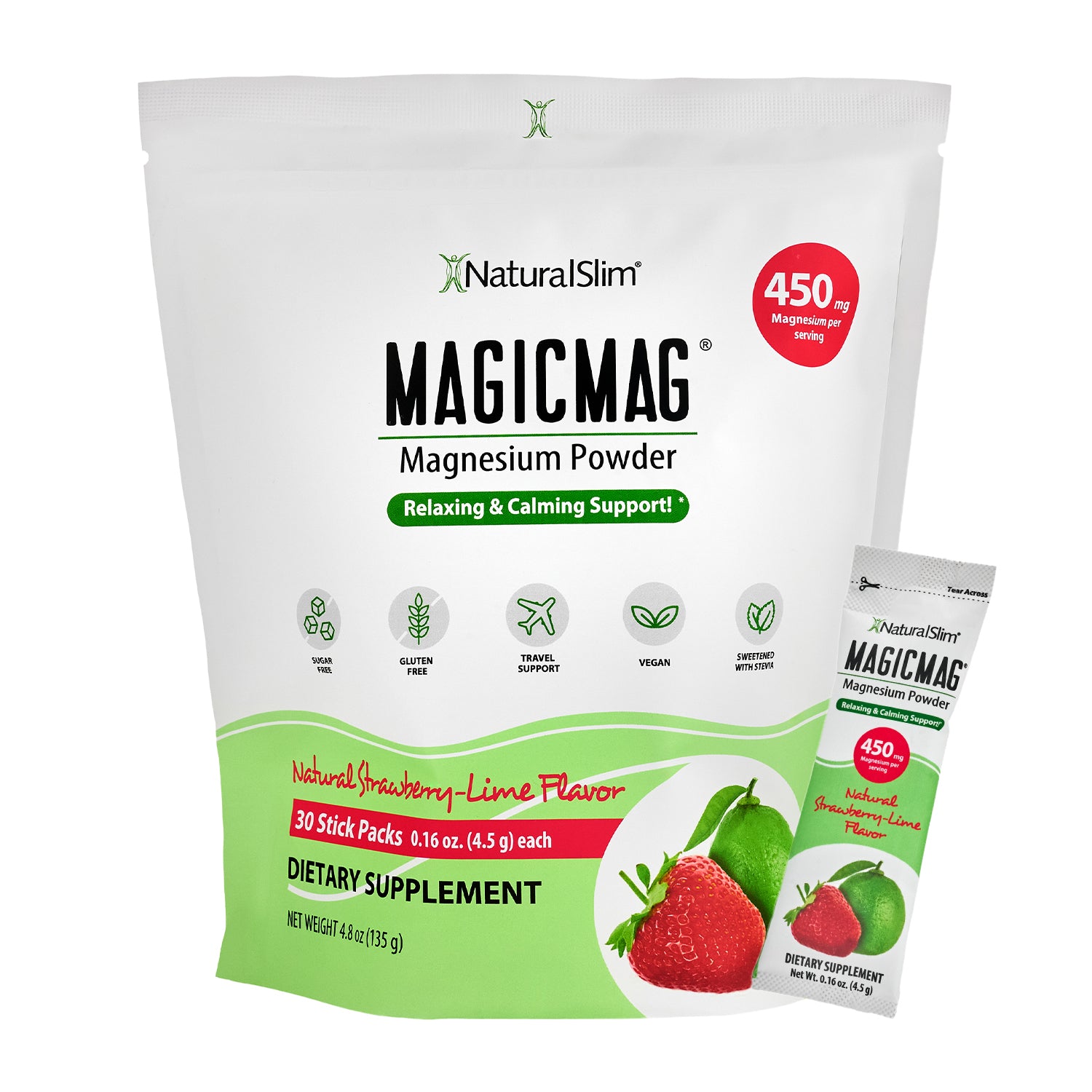 MagicMag® Stick Packs | Viaje - Travel | Fresa - Limón | Suplemento Citrato de Magnesio | Apoyo Relajante y Calmante* - NaturalSlim USA